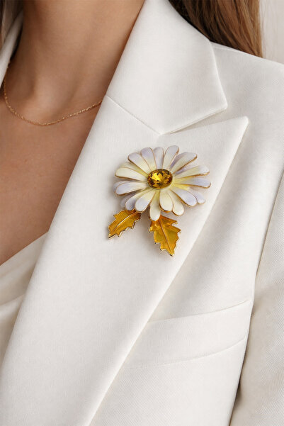 Modex Altın Sarısı Papatya Formlu Broş (7cm)