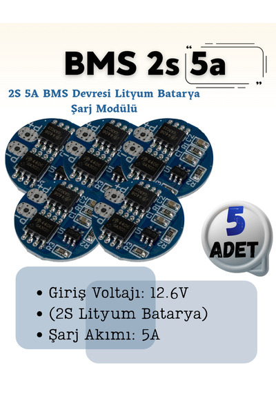 RoboPazar 5-adet BMS 2S 5A BMS Devresi Lityum Batarya Şarj Modülü