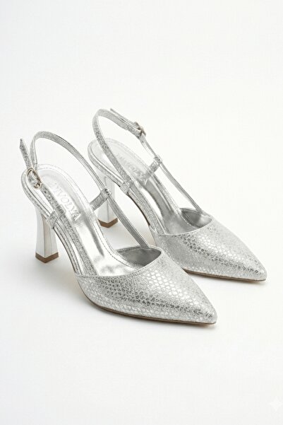 DİVOLYA Pantofi cu toc Semiras cu paiete argintii, cu model, cu laterale desc...