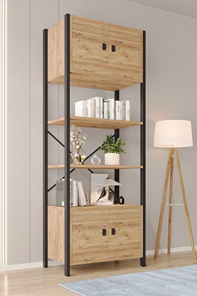 Tedarikcenter Dekoratif Çok Amaçlı Kitaplık 4 Kapaklı 5 Raflı Malzeme Dolabı ...