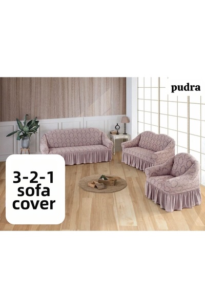 ARTUÇ Husa pentru scaun cu model jacquard (3-2-1) cu acoperire completă (pudră)