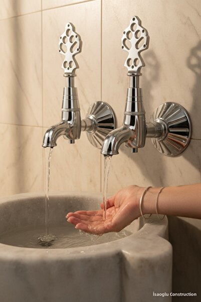 İSAOĞLU YAPI Hamam Faucet Set Chrome Color Ottoman Faucets Brass Material Rus...