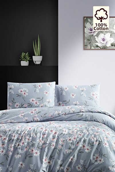 CAQQA 100% Cotton Nevada Blue Double Duvet Cover Set