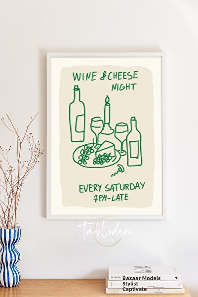 tablodea Stil Pinterest Noapte cu vin și brânză Decor de bucătărie cu text TD...