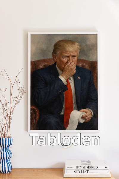 tablodea Portret decorativ umoristic cu Donald Trump, pictură pentru toaletă ...