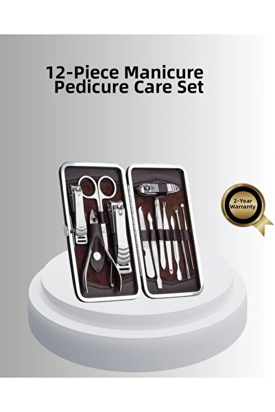 SORA GROUP Professional Nail Care Kit with Steel Tools in Stylish Leather Case