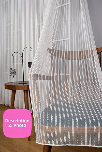 Perde Pendik Sparkle Glittered Striped Silver Chain Tulle Curtain - Sik Pi̇le