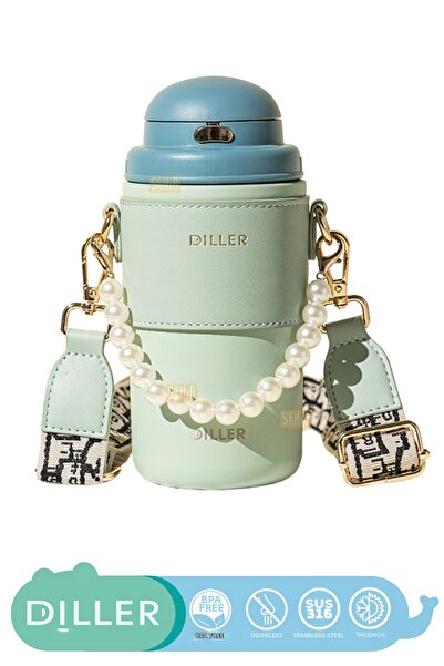 DILLER 580ml New Collection Fashion Leather Sheathed Pearl Decorated Stainles...