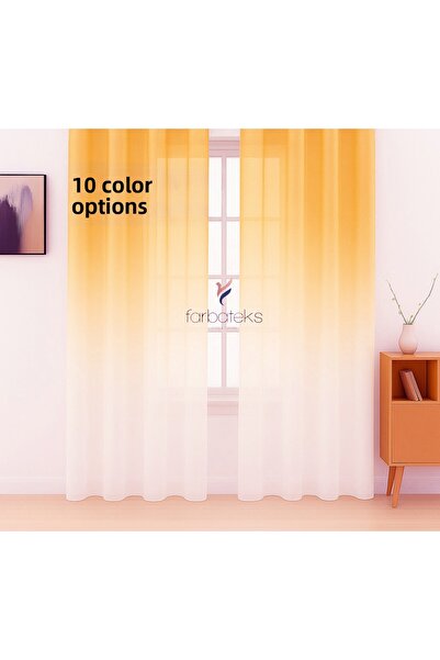 farbateks Melon Yellow Tulle Curtain Gradient Color Transitioning 3 Layers Pl...