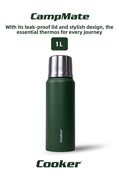 Cooker ترمس فولاذي بطبقة مزدوجة سعة 1 لتر - دافئ لمدة 24 ساعة، بارد لمدة 48 س...
