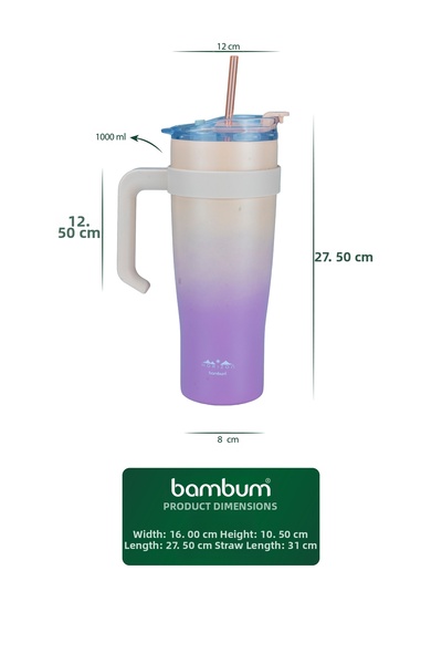 Bambum Horizon Thermos Cup with Straw Pink 1000ml