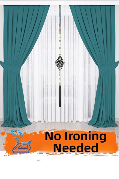 İ.D İpek Dokuma Cortina de fundal plisată albastru petrol cu aspect de catife...