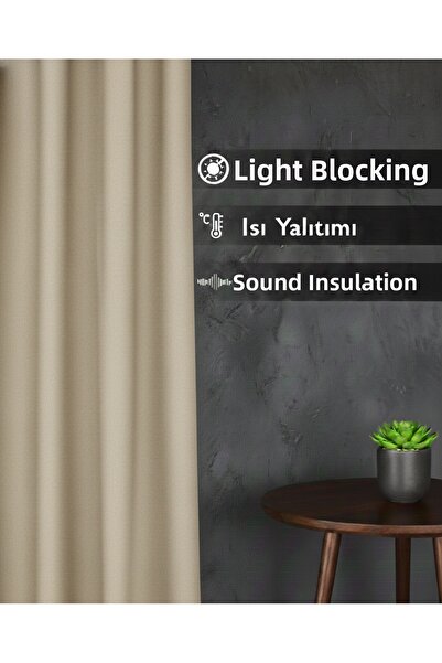 SHY TEKSTİL Beige Blackout Blackout Curtain Light-Proof Draped Fabric Dayligh...