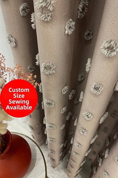 Perde Pendik Backdrop Curtain Mink Puffy with Tassels, Pom-Poms, Fringed Tigh...