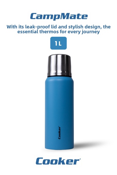 Cooker ترمس فولاذي مزدوج الطبقة سعة 1 لتر - يبقى دافئًا لمدة 24 ساعة، وباردًا...