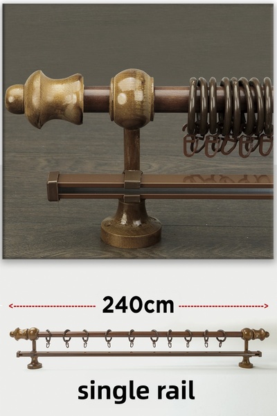 wenthi Suport pentru perdele din lemn de nuc maro închis rustic cu o singură ...