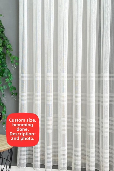 Perde Pendik Tulle Curtain Linen Luxury Glitter Shimmering Stripe Striped Bea...