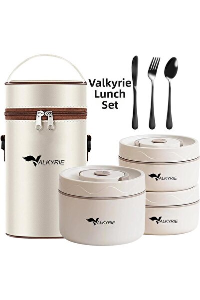 valkyrie حاوية طعام معزولة حراريًا من الفولاذ المقاوم للصدأ بثلاثة أقسام + طق...