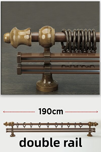 wenthi Suport pentru perdele din lemn de nuc maro închis rustic cu două șine ...