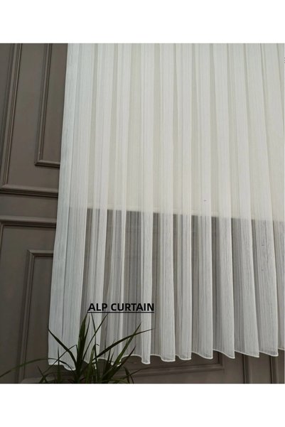 Alp Perde First Quality Striped Modern Tulle Curtain Skirt Is Lead-Free 1/2 Pleated (Sparsely Pleated) Alpine Curtain