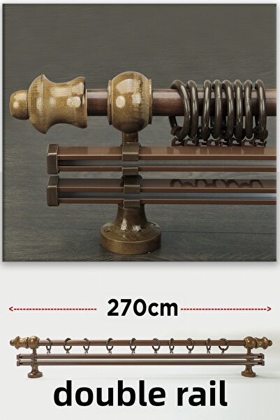 wenthi Suport pentru perdele din lemn de nuc maro închis rustic cu două șine ...