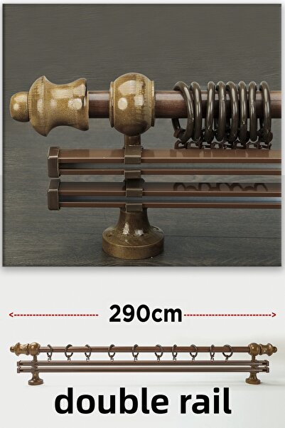 wenthi Suport pentru perdele din lemn de nuc maro închis rustic cu două șine ...