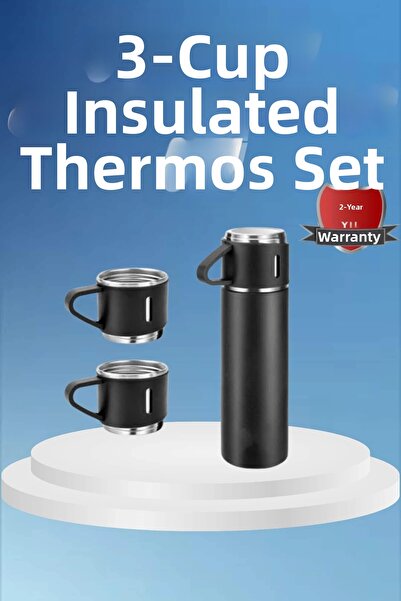 Epilons Thermos Stainless Steel Thermos Black Color 3-Cup Thermos Set