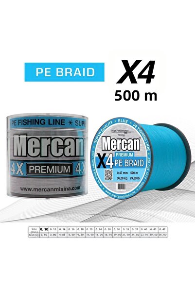Mercan شبكة Pe ممتازة - X4 أزرق، خط صيد بطول 500 متر