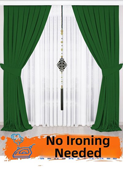 İ.D İpek Dokuma Πράσινη πλισέ κουρτίνα φόντου Velvet Look Honeycomb Texture 1...