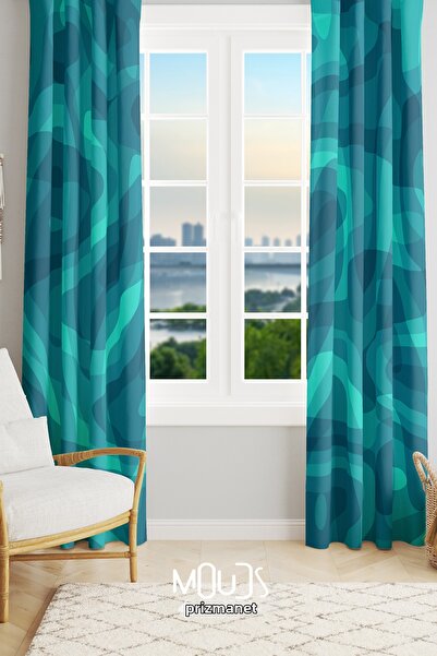 Moud's غرفة معيشة من جلد الغزال بنمط موجة زرقاء فاتحة، ستارة خلفية للقاعة مطب...