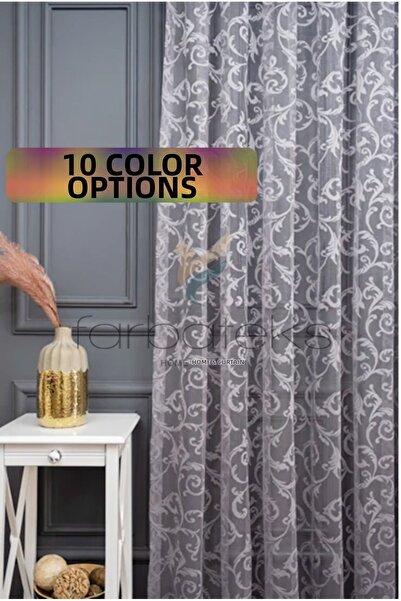 farbateks Model clasic de șal, culoare gri fumuriu, design cu model, perdea d...