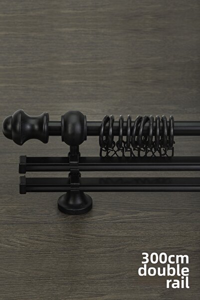 wenthi Suport pentru perdele din lemn negru rustic cu două șine Venti 300 Cm