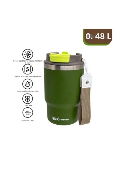 Rox ترمس قهوة للتخييم 0194 مع ماصة 0.48 لتر - أخضر