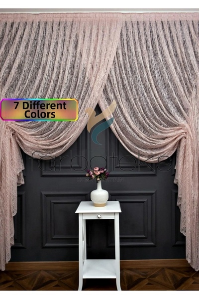 farbateks Μοντέλα κουρτινών Powder Pink διπλό πέτο Yanki Tulle Μοντέλο κουρτι...