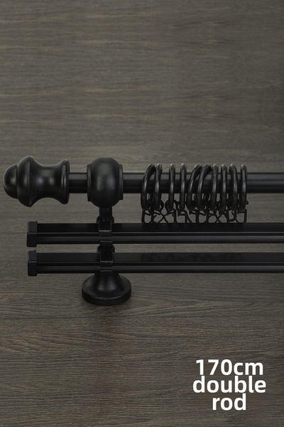 wenthi Suport pentru perdele din lemn negru rustic cu două șine Venti 170 cm