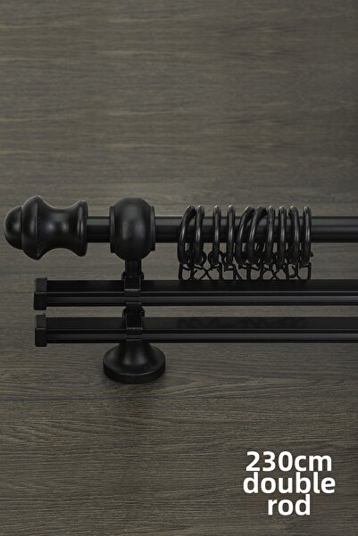 wenthi Черна дървена рустик двойна релса за завеси Venti 230 см