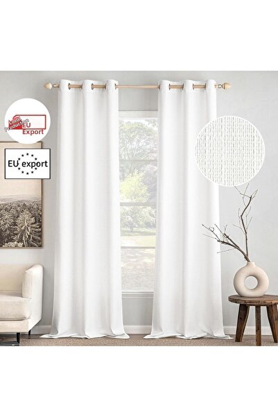 Pyramid Home Natural Linen Rustic Snow White Eyelet Tight Ring Curtain