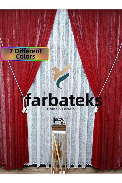 farbateks Κόκκινο γυαλιστερό διαφανές εσωτερικό σετ τούλι Κουρτίνα φόντου από...