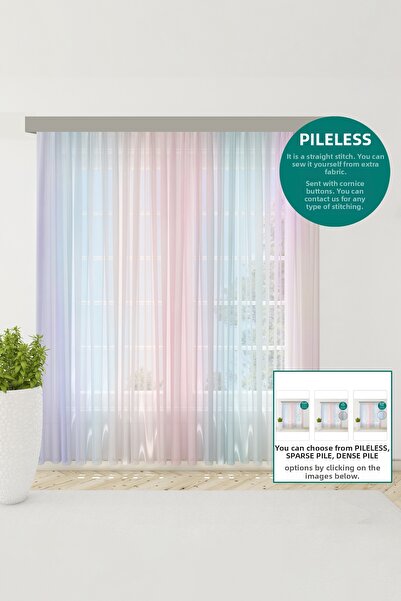 Bebemotto Pastel Pink Rainbow - Purple Children's and Baby's Room Tulle Curtain