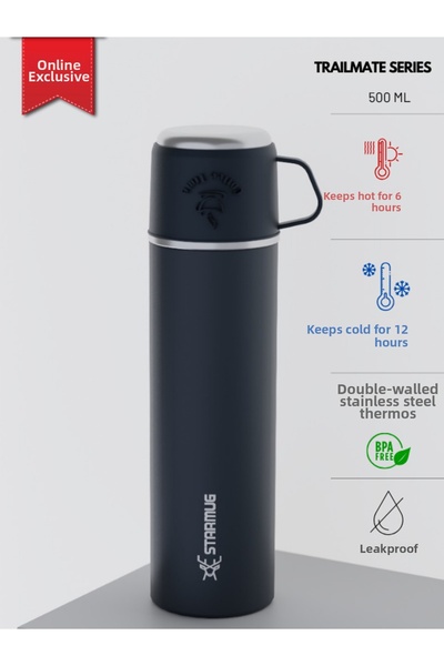 Star Termos ترمس ستانلس ستيل مع كوب من تريل ميت، 500 مل، رمادي |   غطاء مانع ...