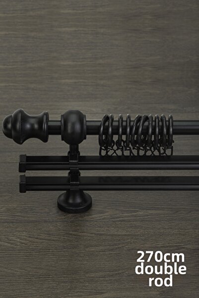 wenthi Suport pentru perdele din lemn negru rustic cu două șine Venti 270 Cm