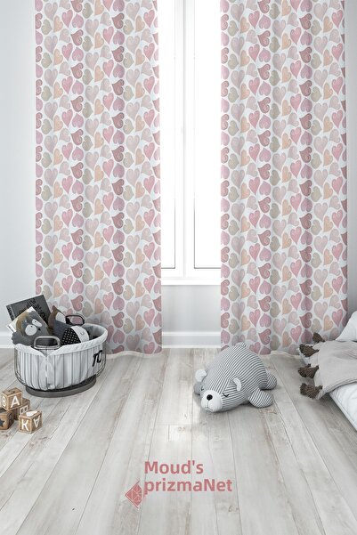 Moud's Завеса за детска и бебешка стая с шарка на сърца, 2 крила - PRD-35