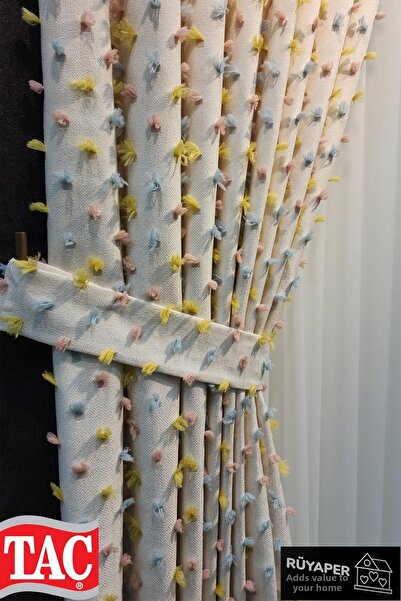 Taç Παστέλ Φούντες Κουρτίνα Μοντέρνο και Χαρούμενο Σχέδιο