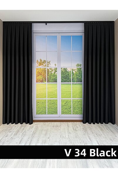 mep mekanik Donatti Black Plain Linen Background Curtain 1/3 Pleat Single Wing