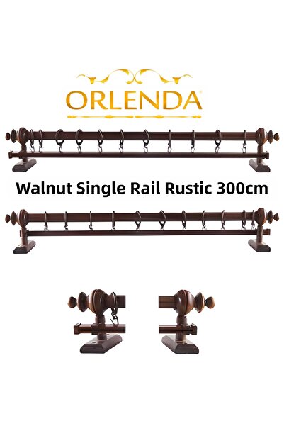 Orlenda Suport pentru perdele rustic din aluminiu cu cap din lemn, șină simpl...