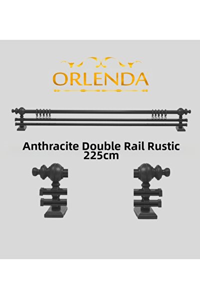 Orlenda Țeavă de aluminiu cu cap din lemn antracit Umeraș rustic pentru perde...