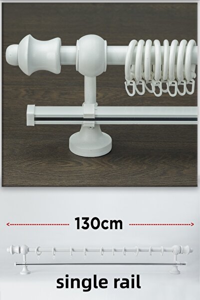 wenthi Suport pentru perdea din lemn alb rustic cu o singură șină Venti 130 Cm