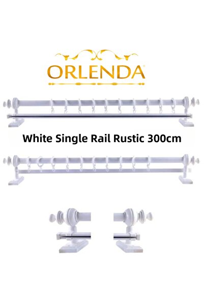 Orlenda Țeavă de Aluminiu cu Cap din Lemn Alb Umeraș Cortina Rustic 300 Cm