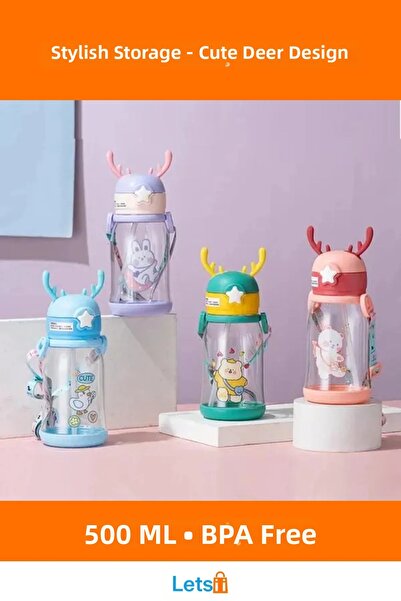 Letsii قارورة مياه مقاومة للماء بسعة 500 مل خالية من مادة BPA بتصميم غزال