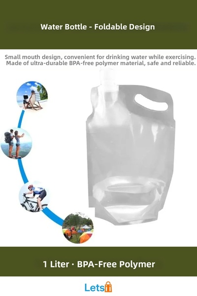 Letsii حقيبة ماء بلاستيكية قابلة للطي فائقة المتانة سعة 1 لتر خالية من مادة B...